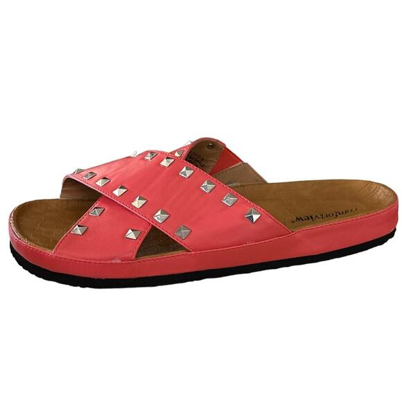 Comfortview tangerine color slip on sandals, silver studs size women’s 11 - Picture 2 of 9